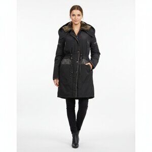 💠Creenstone Tegen Satin Crush Parka Hooded Faux Fur Winter Coat Black Large